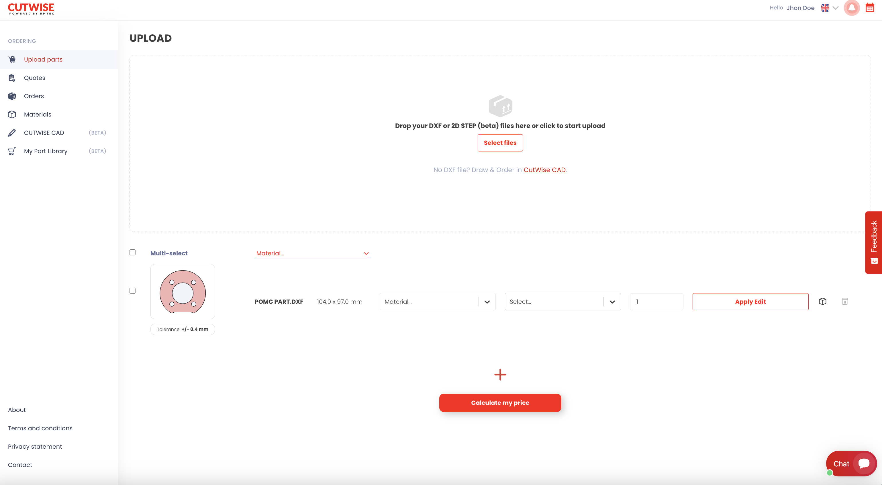 Choose Material - CutWise